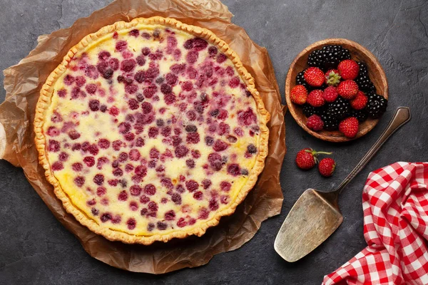 Cheesecake Alle Bacche Fatto Casa Crostata Lamponi Dolci Frutti Bosco — Foto Stock