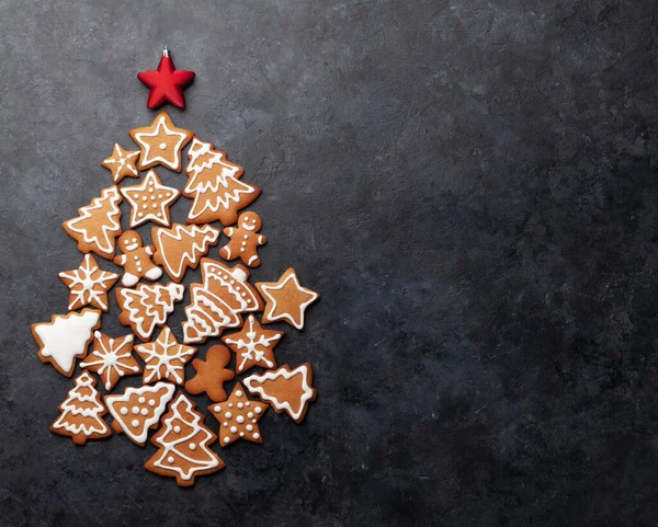 Biglietto Natale Con Biscotti Pan Zenzero Forma Abete Decorazione Stella — Foto Stock