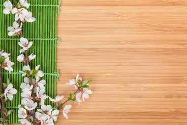 Sakura şube bambu hasır üzerinde
