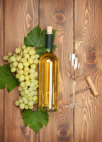 Botella de vino blanco y uvas —  Fotos de Stock