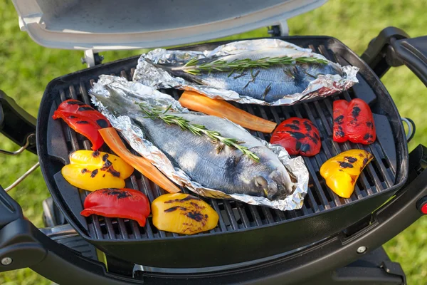 Fresh dorado fish and bell pepper — Stock Photo, Image