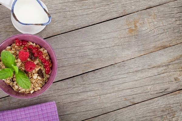 Muesli, berries and milk — Stock Photo, Image