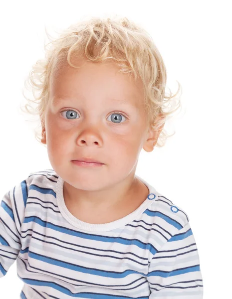 Curly hair and blue eyes baby — Stock Photo, Image