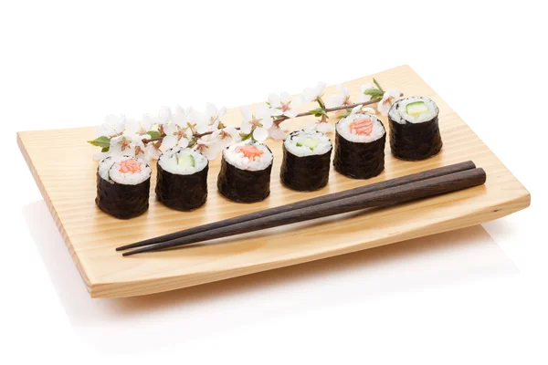 Sushi maki set with salmon and cucumber — Stock Photo, Image