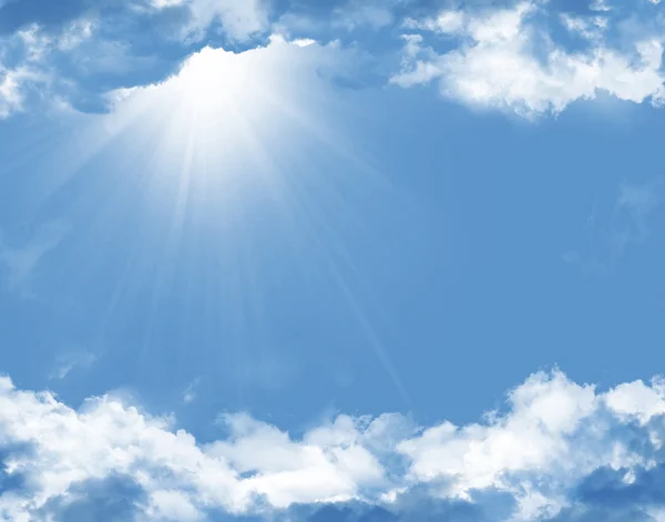 Blue sky with clouds and sun — Stock Photo, Image