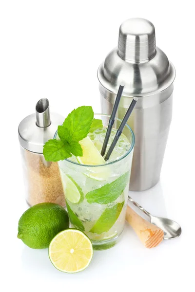 Fresh mojito cocktail and bar utensils — Stock Photo, Image