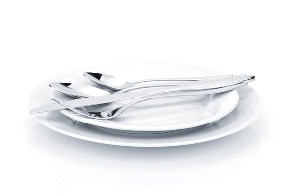 Gümüş veya çatal bıçak tabak üzerinde ayarla — Stok fotoğraf