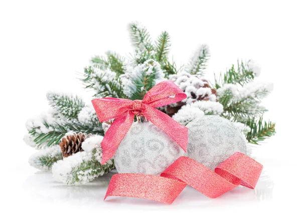 Christmas colorful decor and snow fir tree — Stock Photo, Image