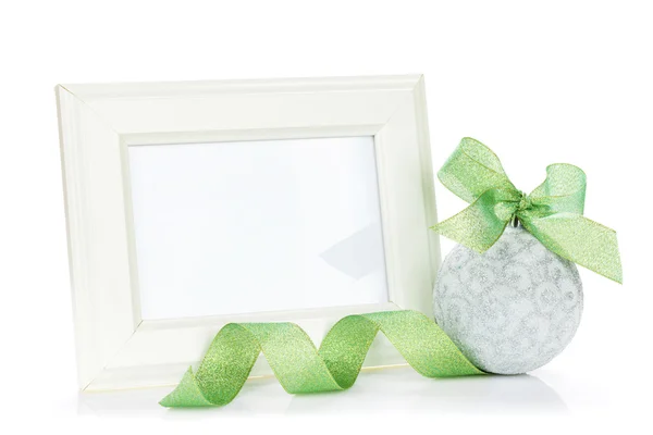 Photo frame and christmas decor with ribbon — Stock Photo, Image