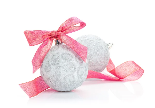 Christmas baubles and red ribbon — Stock Photo, Image