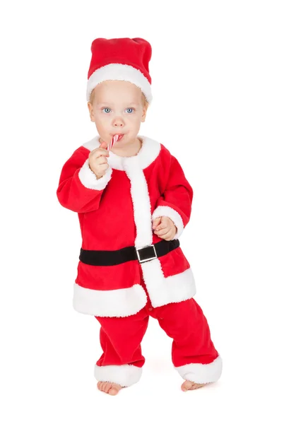 Baby santa with candy cane — Stock Photo, Image