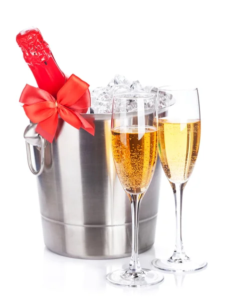 Champagne glasses and bottle — Stock Photo, Image