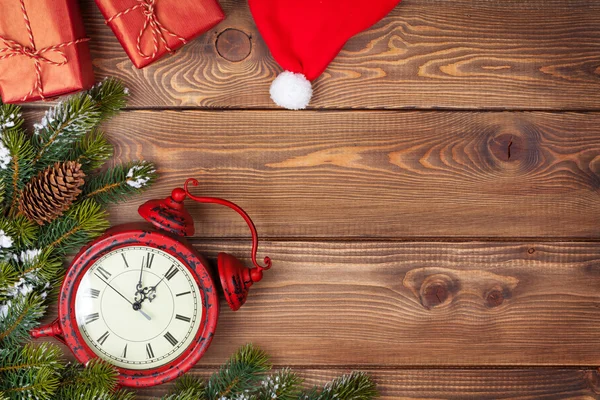 Christmas background with clock, — Stock Photo, Image