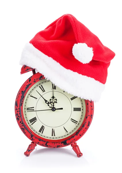 Relógio de Natal com chapéu de santa — Fotografia de Stock