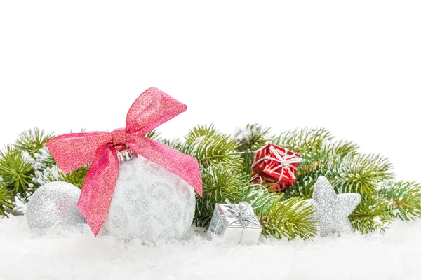 Christmas decor with snow fir tree — Stock Photo, Image