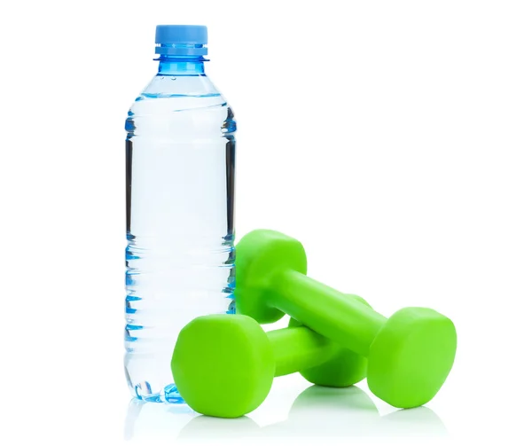 Dumbbells and water bottle — Stock Photo, Image