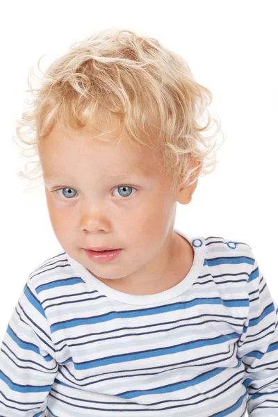 Cabelo encaracolado e olhos azuis bebê — Fotografia de Stock