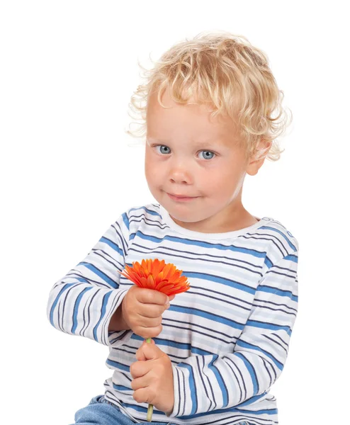 Yeux bleus bébé avec fleur — Photo