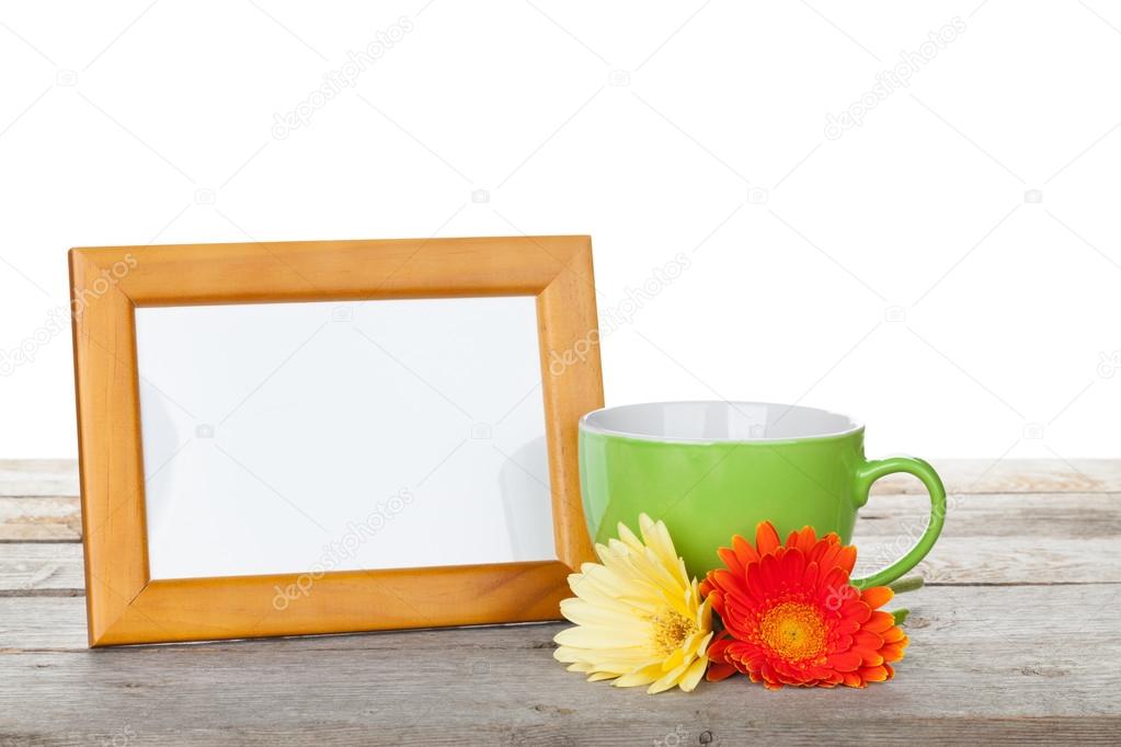 Photo frame with cup of coffee