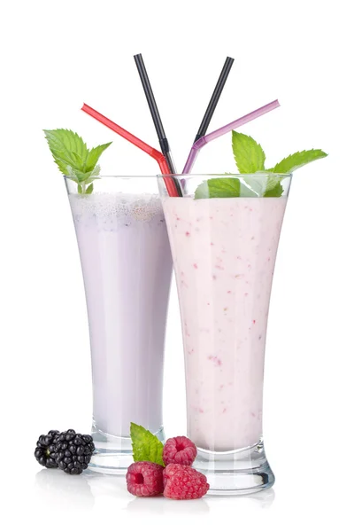 블랙베리와 딸기 우유 스무디 민트 — 스톡 사진