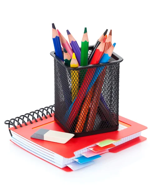 Colorful pencils and notepad — Stock Photo, Image