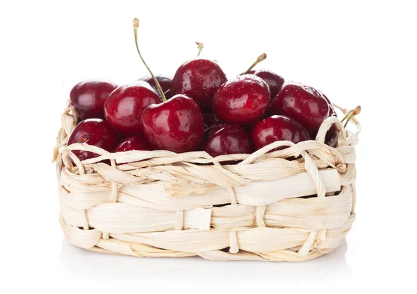 Ripe cherries basket — Stock Photo, Image