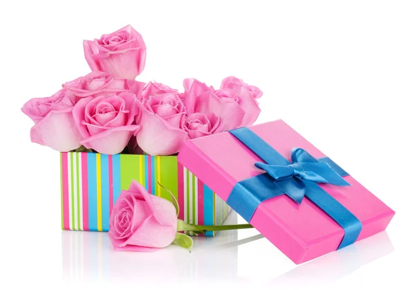 Gift box full of pink roses Stock Photo