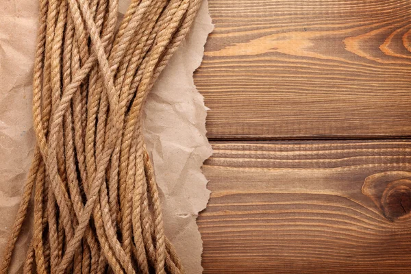 Wooden background with marine rope — Stock Photo, Image