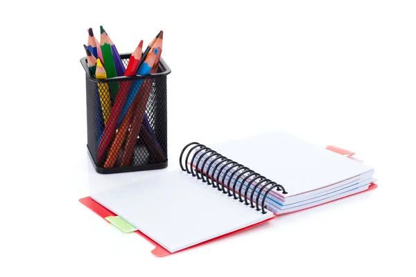 Colorful pencils and office notepad — Stock Photo, Image