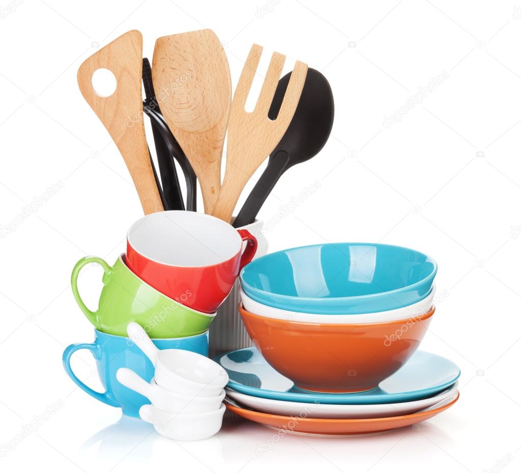 Cooking equipment on white background