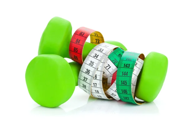 Dumbells and tape measure. — Stock Photo, Image