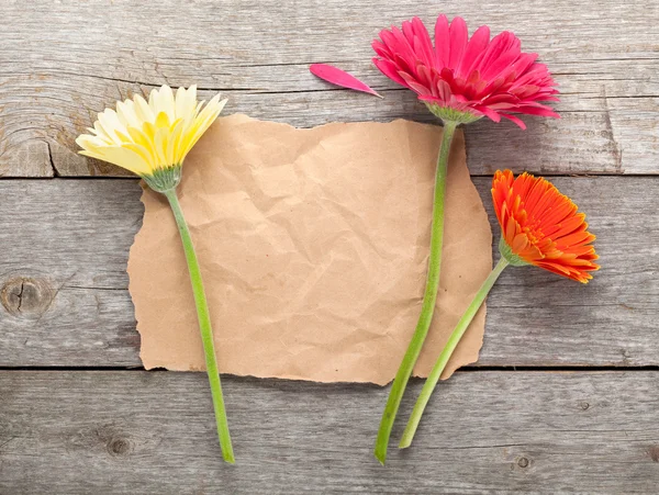 Gerbera flowers with paper — Stock Photo, Image