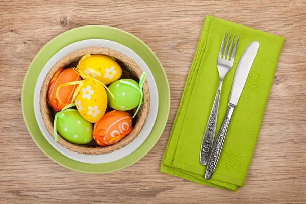 Easter eggs nest on plate — Stock Photo, Image