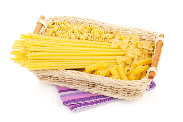 Raw Pasta in basket — Stock Photo, Image