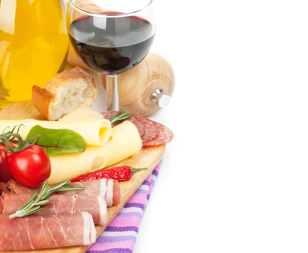 Wine with cheese, prosciutto — Stock Photo, Image