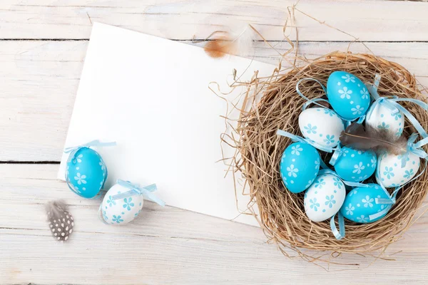 Easter background with   eggs  and greeting — Stock Photo, Image