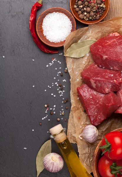 Fillet beef steaks and spices — Stock Photo, Image