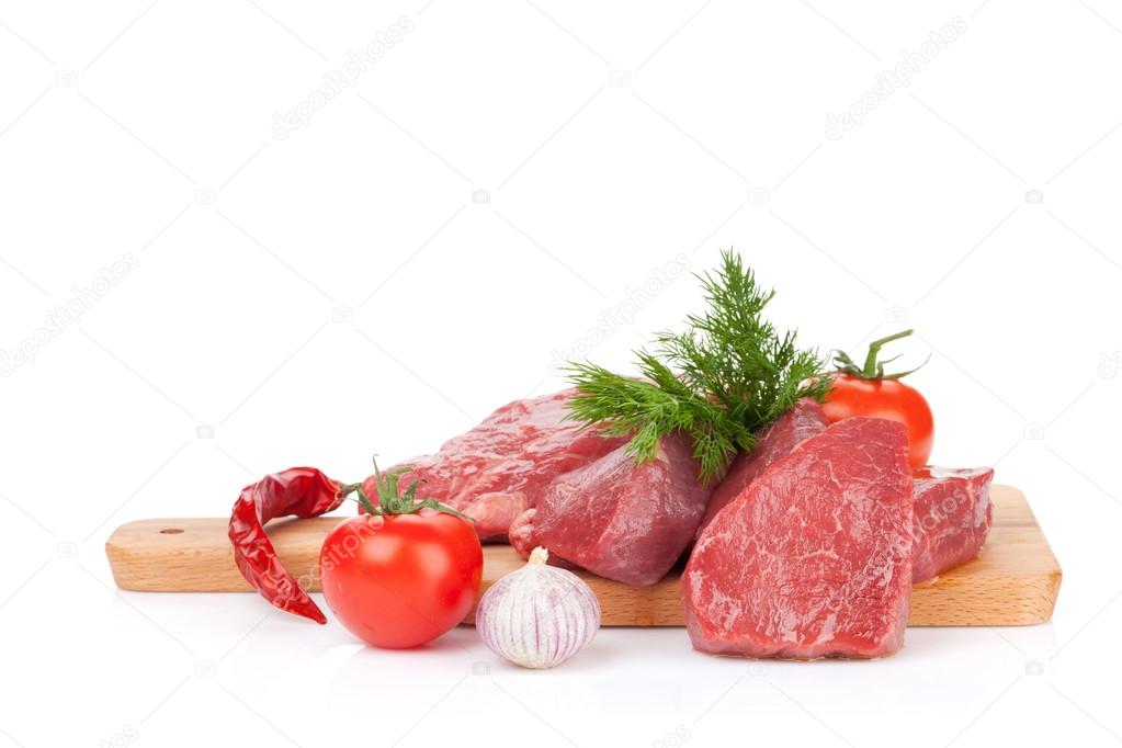 Raw fillet beef steak and spices