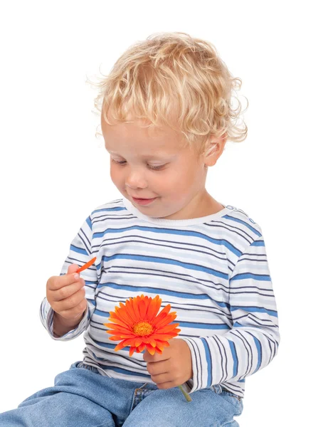 Blond  baby with flower — Stock Photo, Image