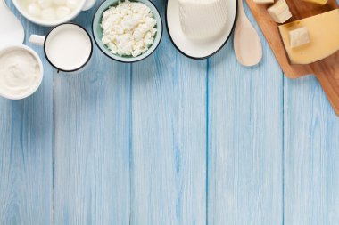 Süt ve süt ürünleri. Kopya alanı ile Üstten Görünüm