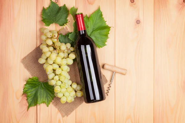 Бутылка красного вина и гроздь винограда — стоковое фото