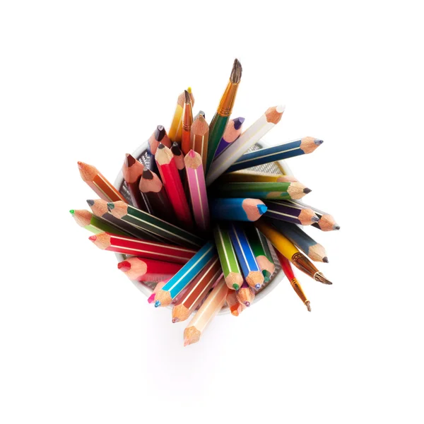 Colorful pencils and brushes — Stock Photo, Image