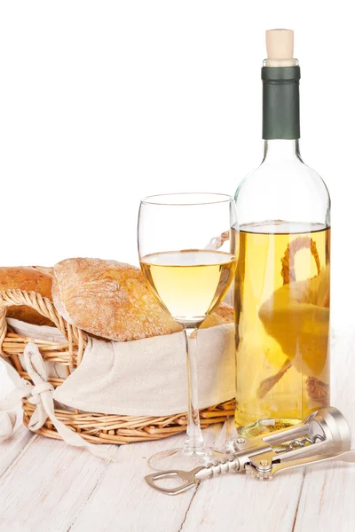 Vinho branco e pão — Fotografia de Stock