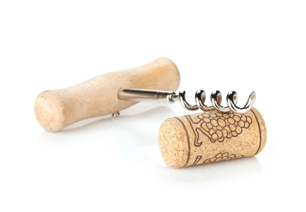 Cork and corkscrew on white background — Stock Photo, Image