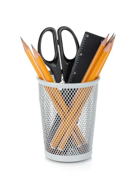Ołówki, linijka i nożyczki — Zdjęcie stockowe