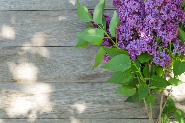 Coloridas flores lila en la mesa de jardín — Foto de Stock