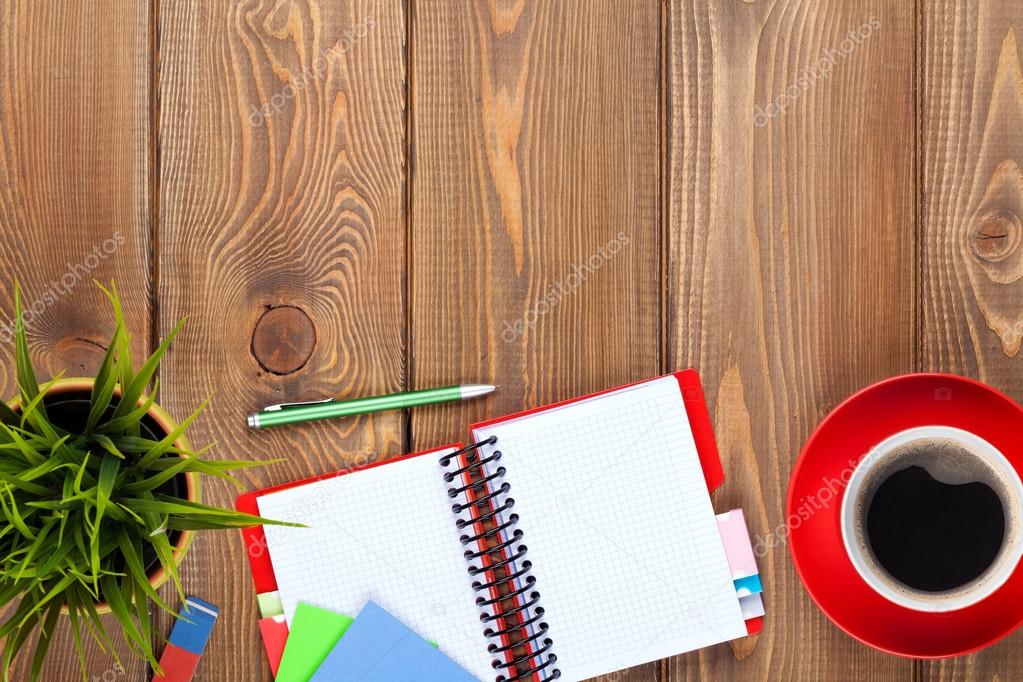 Office desk table with supplies