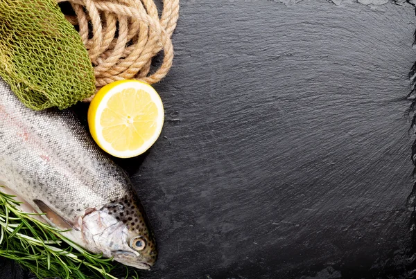 Frischer roher Regenbogenforellenfisch — Stockfoto