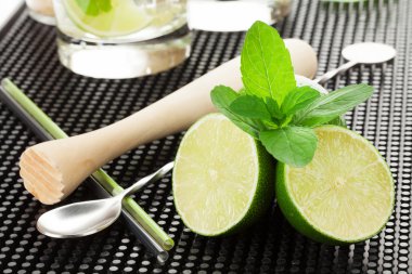 Mojito cocktail and ingredients clipart
