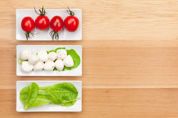 Tomater, mozzarella och sallad blad — Stockfoto